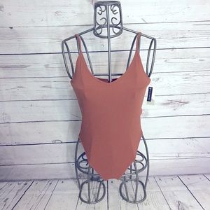 Bp Brown Ribbed Cotton Thong Bodysuit Sizes XXS, Small, Medium, Large